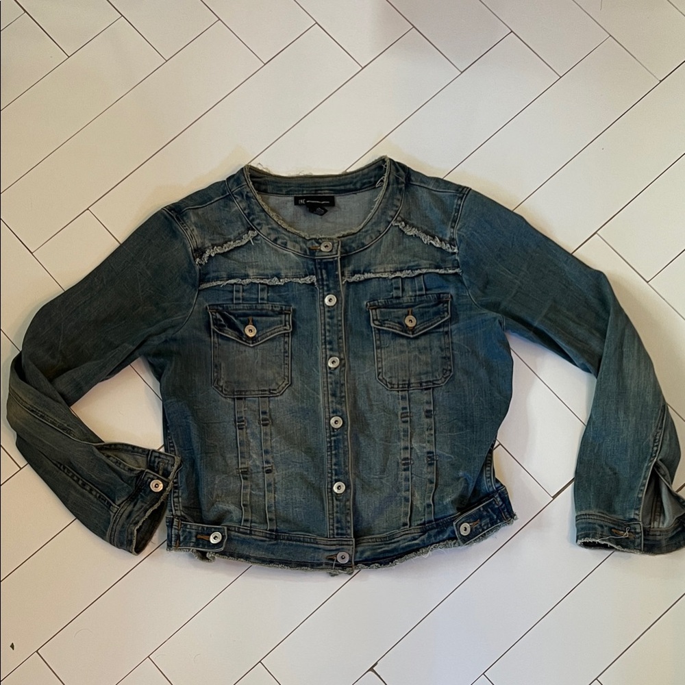 INC International Concepts Frayed Denim Blue Women's Jacket